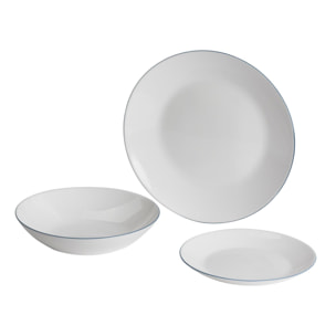 Juego de vajilla de 12pzs blanco con borde azul san ignacio