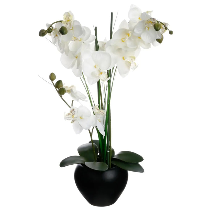 Orchidée artificielle vase céramique noir H53cm