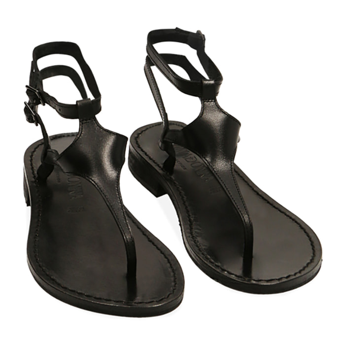 Sandalias planas de cuero negras