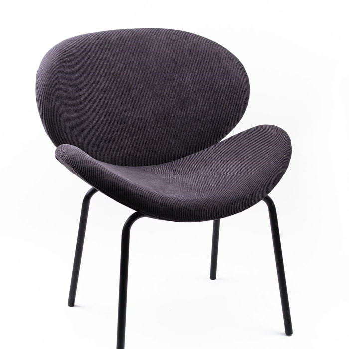 Fauteuil arrondi en velours cotelé COZY gris