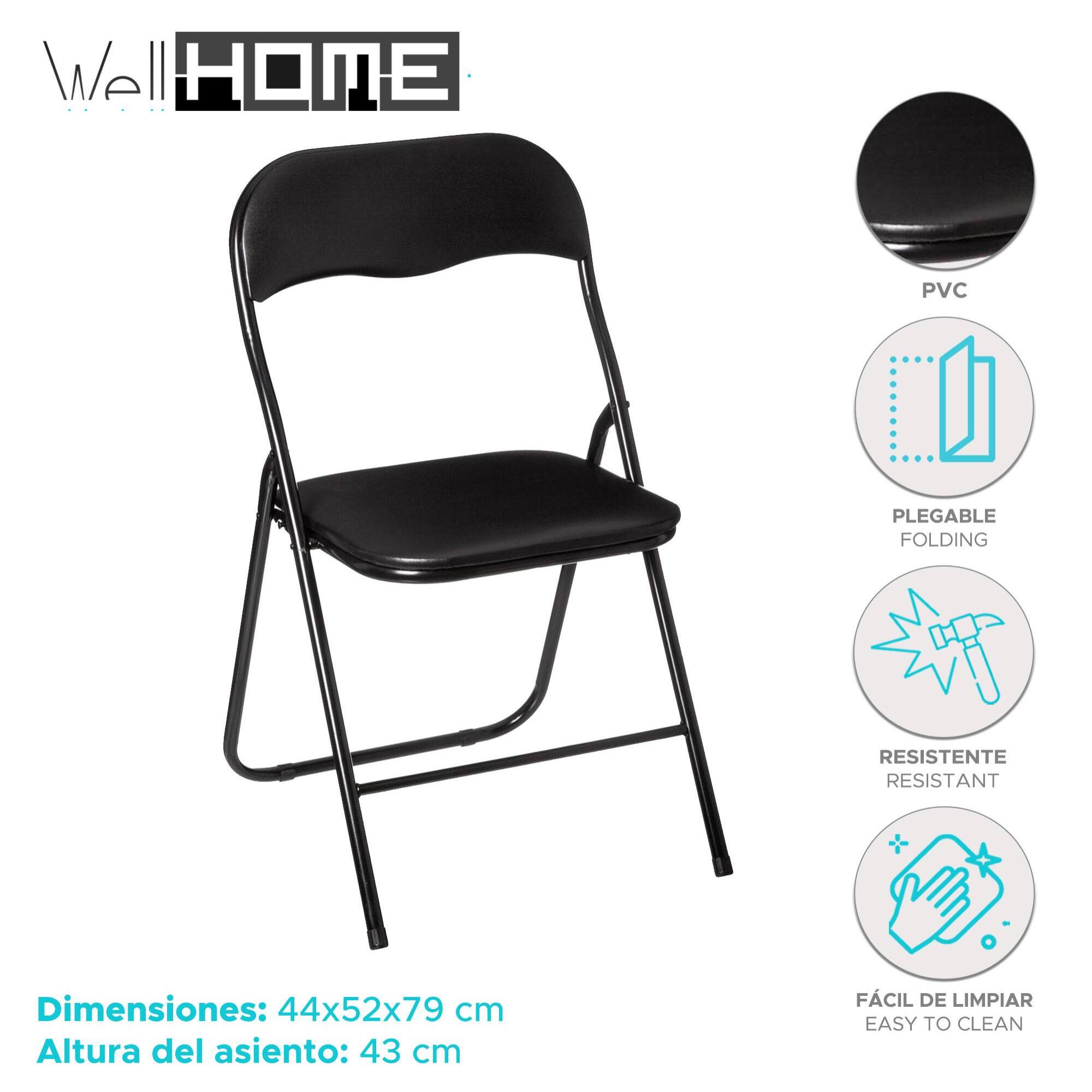 WELL HOME - Set de 2 Sillas Plegables color Negro resistente y práctica para exteriores