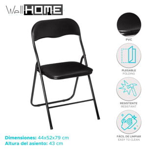 WELL HOME - Set de 2 Sillas Plegables color Negro resistente y práctica para exteriores