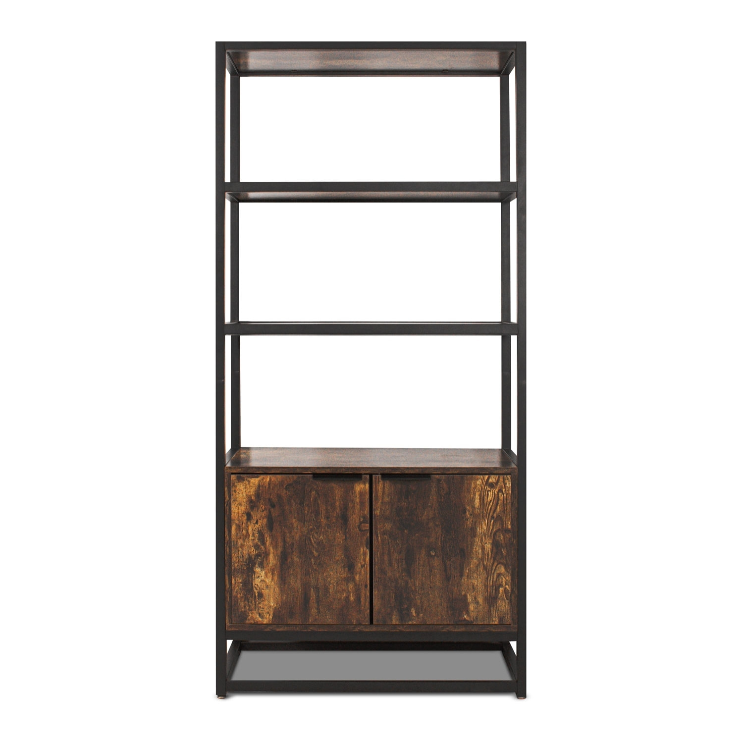 Edo - Scaffale Libreria a Muro 76x162,5x33,5 cm 3 Ripiani con Mobiletto 2 Ante in Legno Industriale Struttura in Metallo Nero