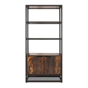 Edo - Scaffale Libreria a Muro 76x162,5x33,5 cm 3 Ripiani con Mobiletto 2 Ante in Legno Industriale Struttura in Metallo Nero