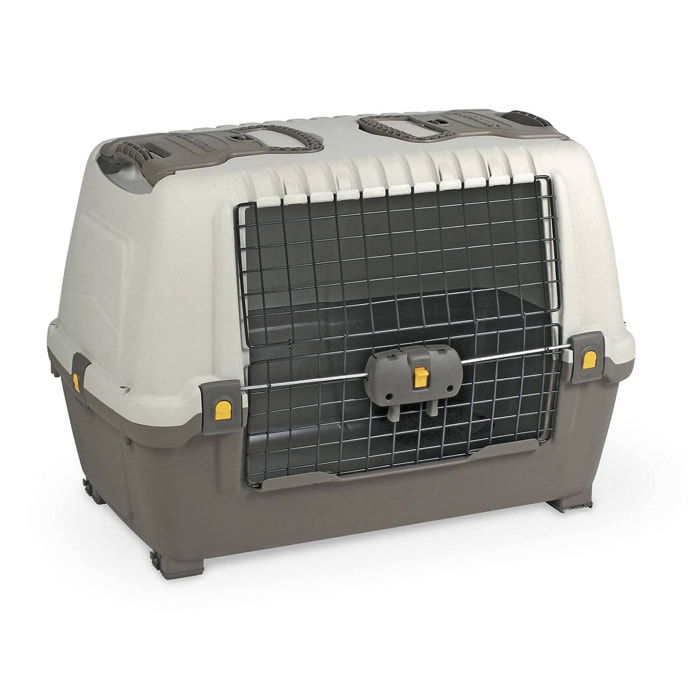 Trasportino per cani o gatti Fausta, Trasportino rigido, Gabbietta portatile con tappetino, 100% Made in Italy, Beige e Marrone, 88x52h62 cm