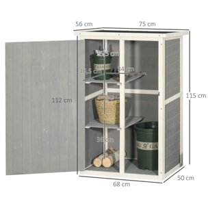 Caseta de Jardín de Madera 75x56x115 cm con 3 Estantes Puerta con Pestillo Techo