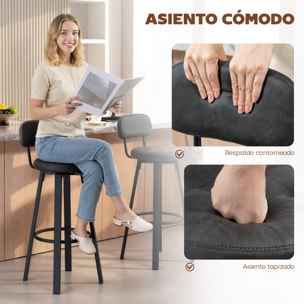 Juego de 2 Taburetes de Bar, Taburetes Altos de Cocina Giratorios, Tapizados de PU, con Respaldo, Marco de Metal, Reposapiés, Asiento de 76,5 cm de Altura, Gris Oscuro