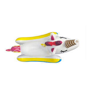 DAM Sillón flotador infantil hinchable, diseño unicornio, dispara agua. 72x67x58 Cm. Color: Blanco