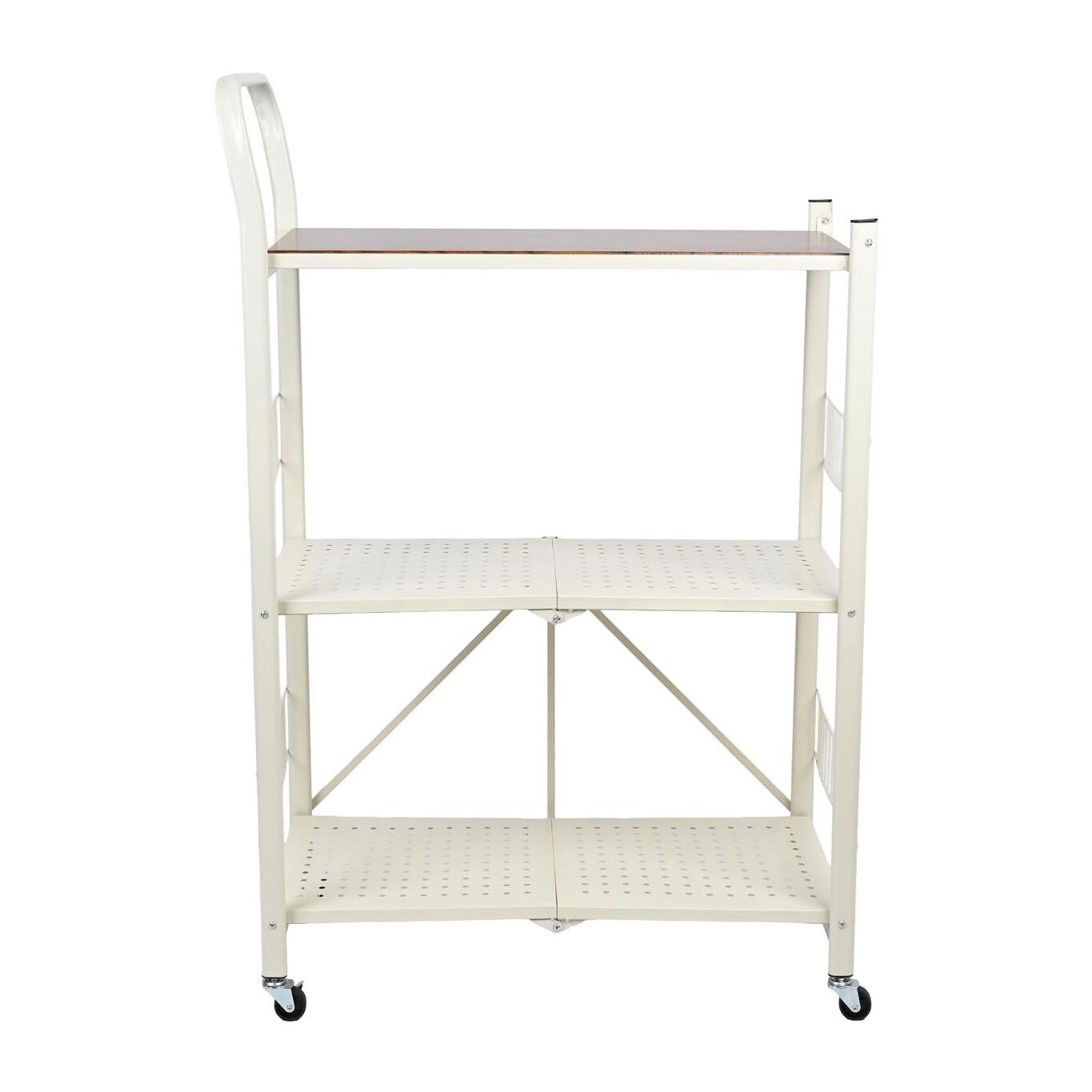 Carito de almacenaje plegable de 3 estantes con ruedas color blanco