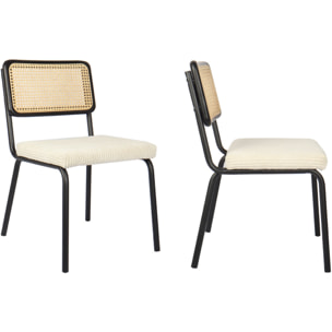 Lot de 2 chaises noires, cannage et velours côtelé - PAULA