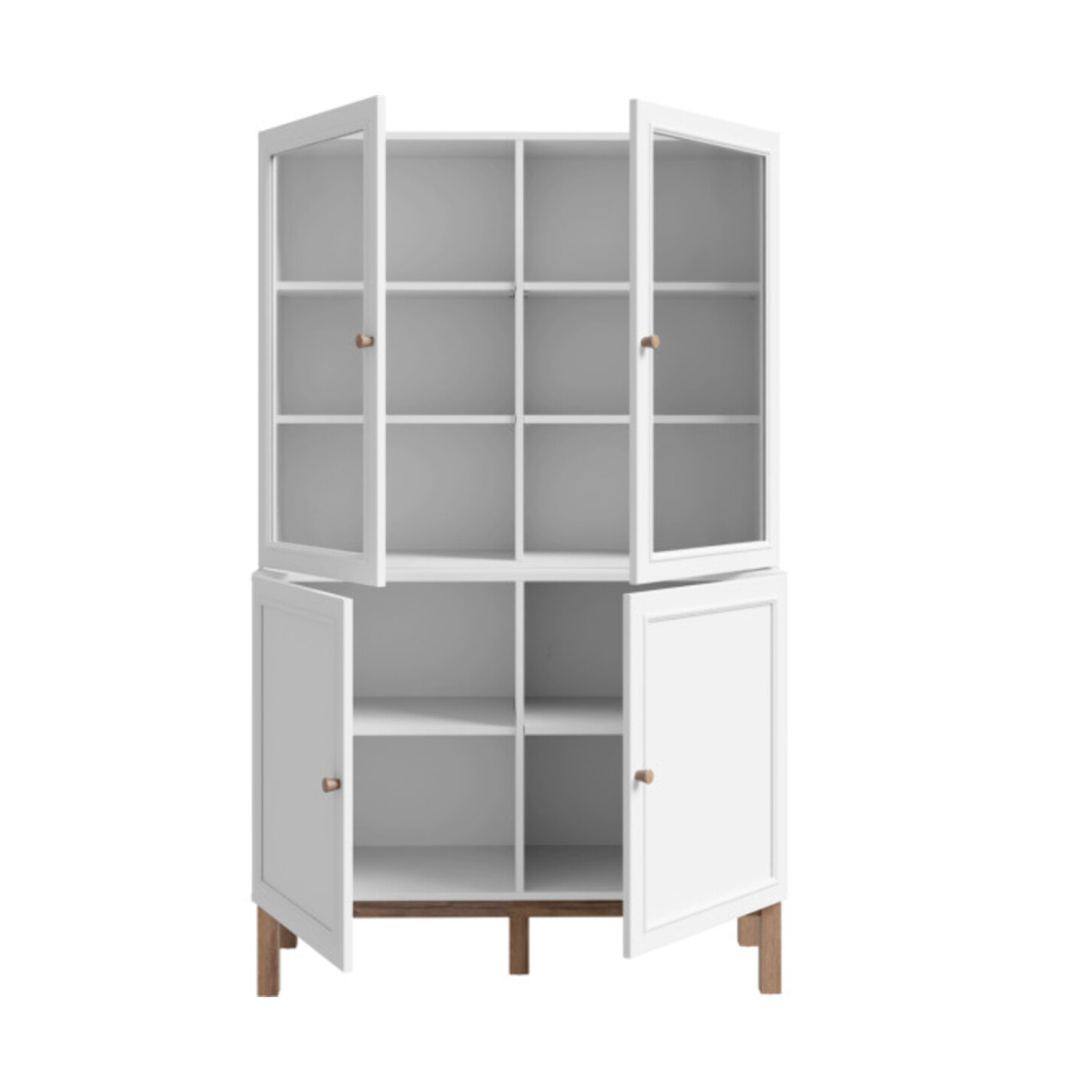 Vaisselier décor chêne et gris clair vitré 163 cm 4 portes - PENNY