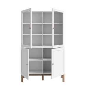 Vaisselier décor chêne et gris clair vitré 163 cm 4 portes - PENNY