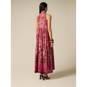 Oltre - Vestito lungo in tessuto fantasia con fiocco - Rosa