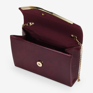 Bolso de mano burdeos con solapa y metal