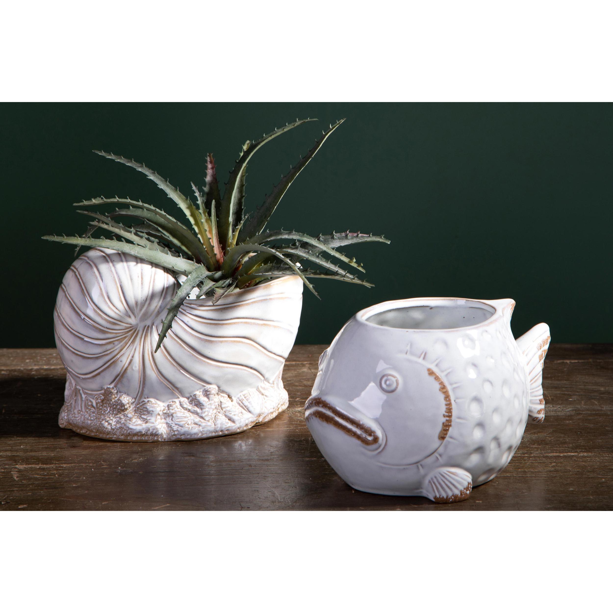 Vaso Pesce 23X14Xh.12,5 Cm - Pezzi 2 - 23X12,5X14cm - Colore: Bianco - Bianchi Dino - Decori Casa E Complementi