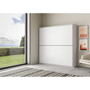 Armoire Lit escamotable horizontal superposé 2 couchages 85 KANDO Frêne Blanc avec matelas