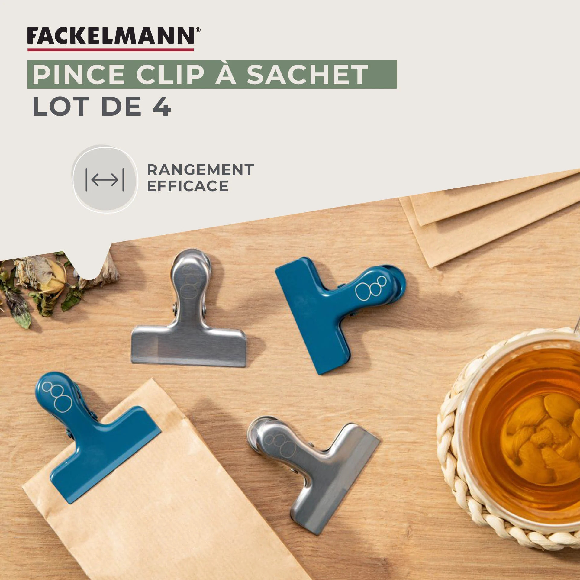 Lot de 4 pinces inox pour fermer les sachets Fackelmann Balance