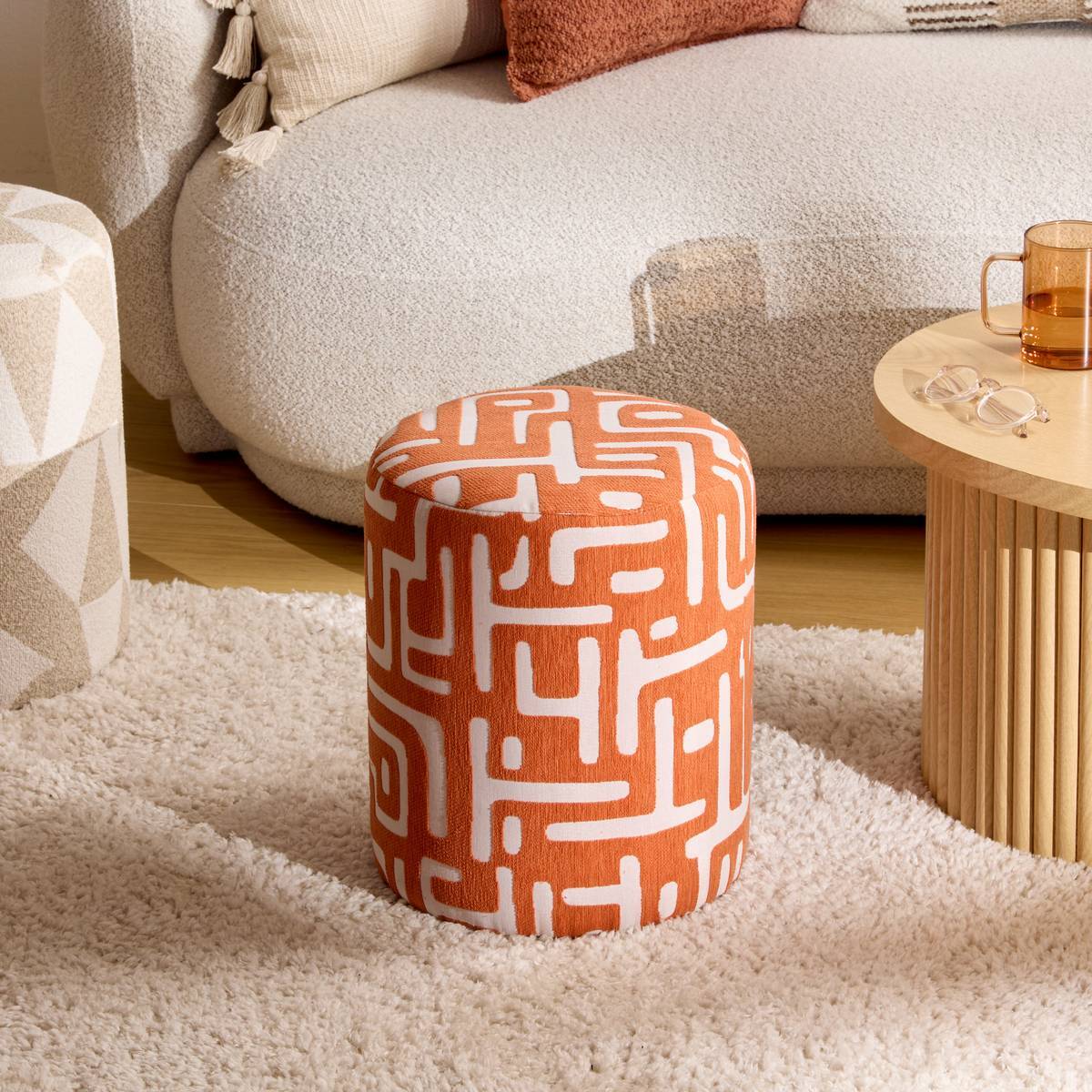 Pouf Rond Delor Orange 30x36 cm