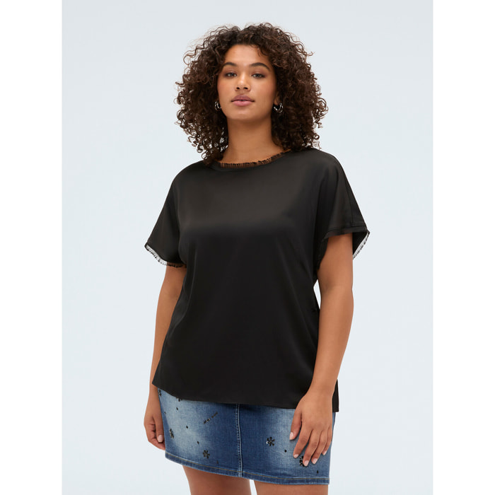 Fiorella Rubino - Top de raso con detalles deshilachados - Negro