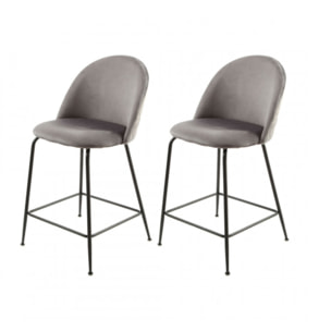 Lot de 2 chaises de bar en velours avec piètement en métal noir - 6 coloris - CLEA