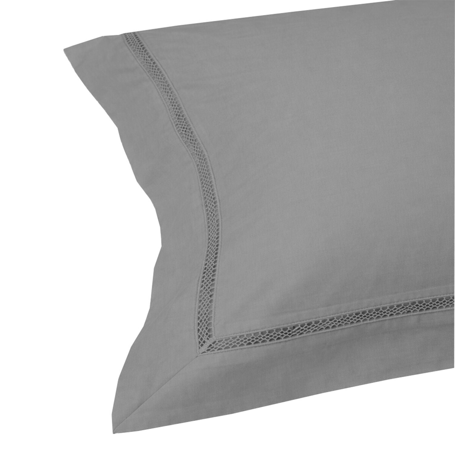 Parure housse de couette satin coton 120 fils brodé unie gris perle