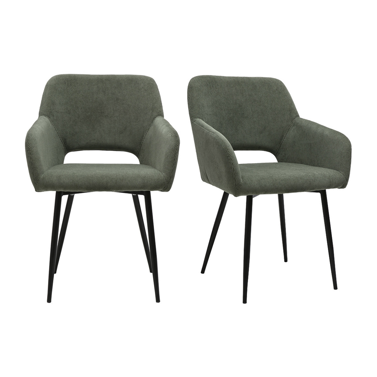 Chaises en tissu velours côtelé vert kaki et métal noir (lot de 2) LAURETTE