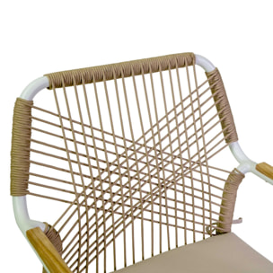 Poltrona Vacchetti Dean in alluminio bianco con corda e cuscino beige cm56x62h85