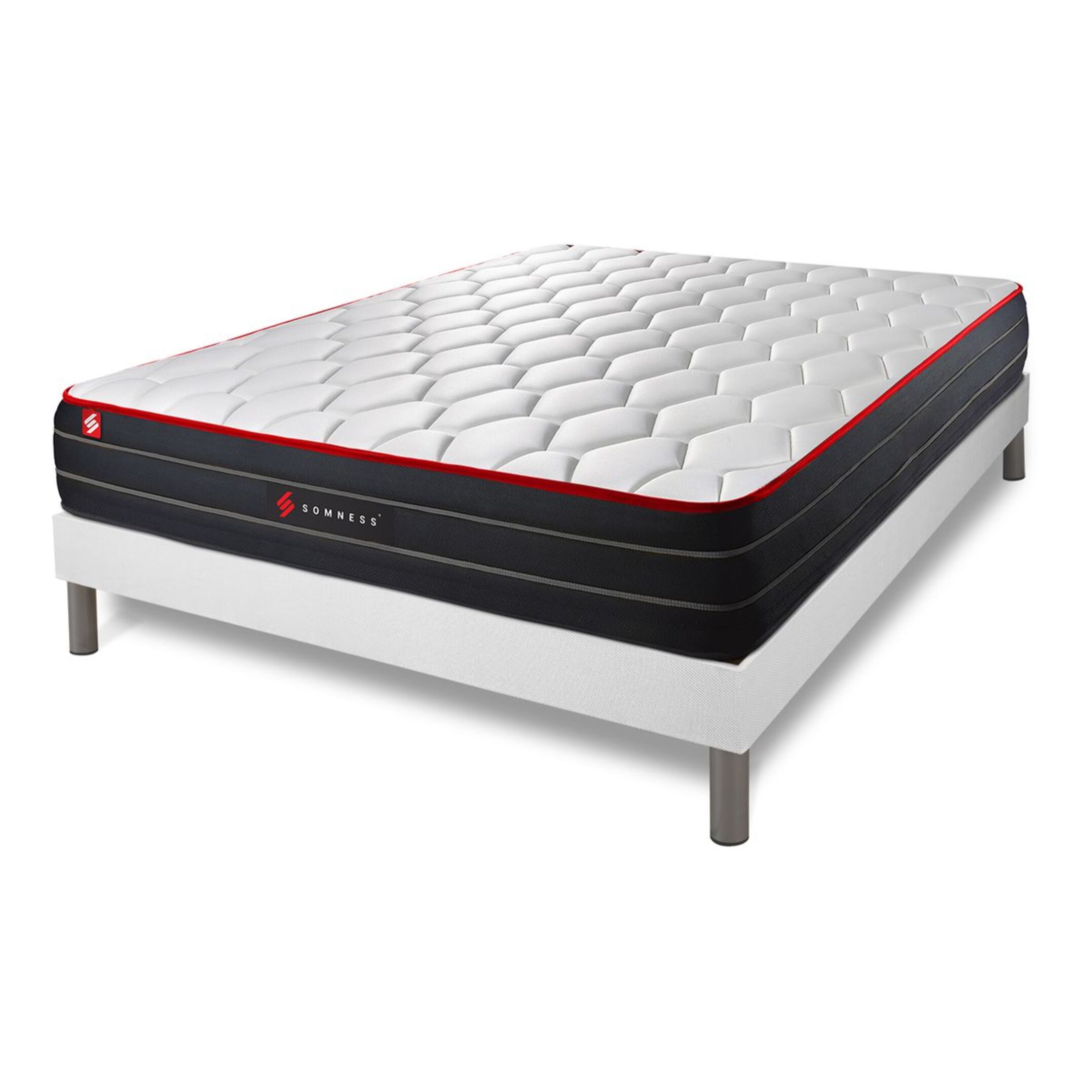 Ensemble - Matelas Hybride 26cm d'épaisseur - 7 zones de confort - Confort équilibré - Sommier tapissier en kit - 2 places