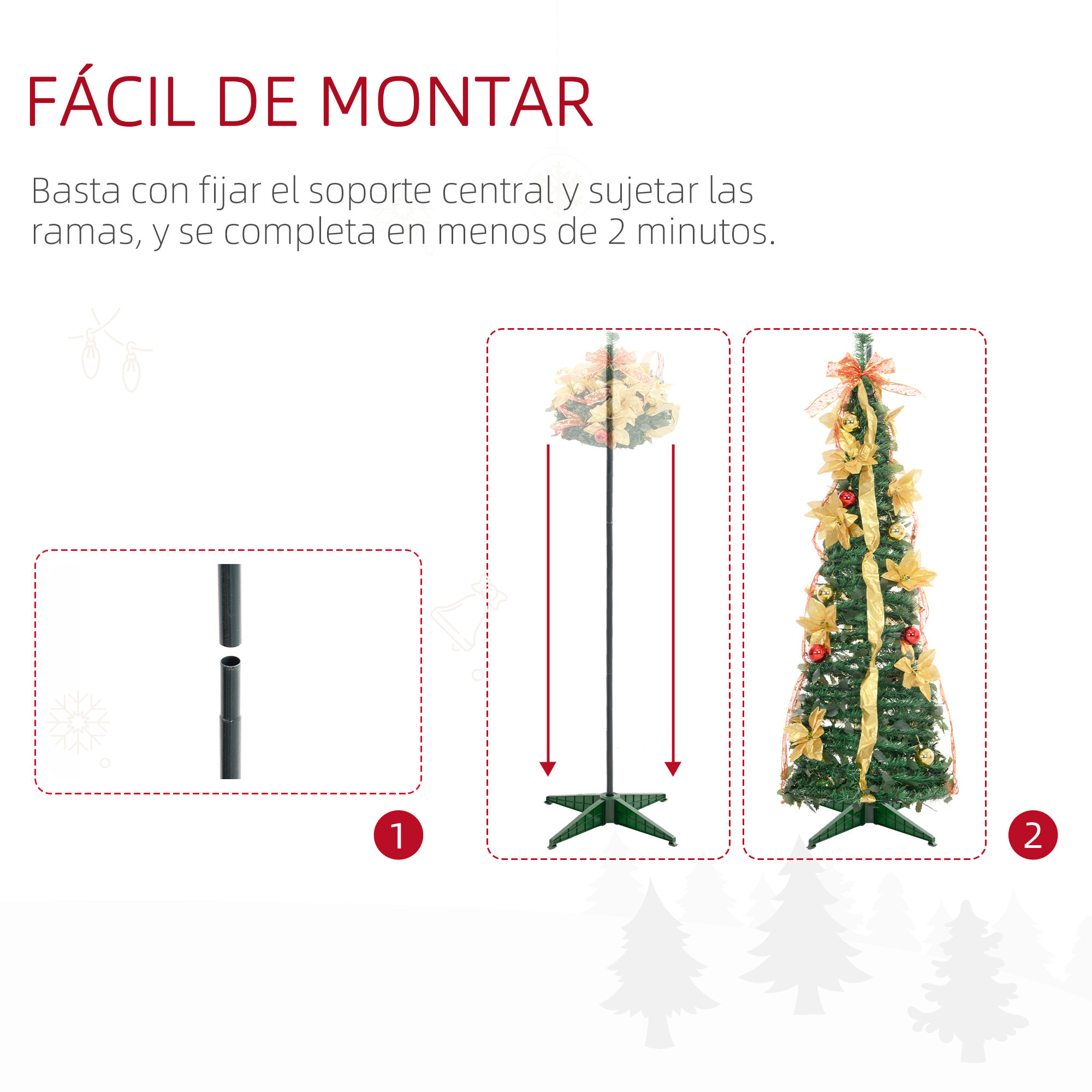 Árbol de Navidad 150 cm Árbol de Navidad Artificial Plegable con Luces LED y Adornos Pre-instalados Árbol Navideño para Interior Verde