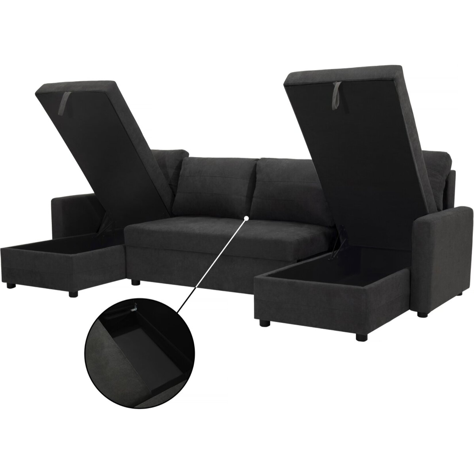 Canapé panoramique convertible avec coffres de rangement "Antoine" - 5 places - Gris foncé
