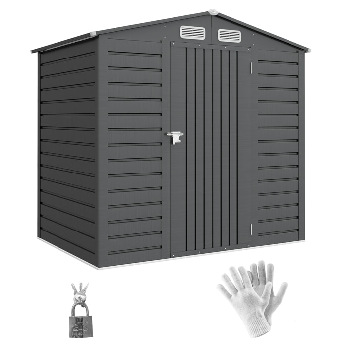 Abri de jardin cabanon dim. 190L x 131l x 188H cm porte verrouillable ventilations tôle acier ondulé gris