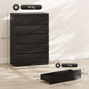 Cómoda 5 Cajones, Cómoda Dormitorio, Cajonera para Salón, Oficina, Estilo Moderno, 77x40x111,5 cm, Negro Veteado