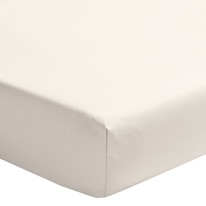 Como - Drap housse blanc ivoire en percale de coton - 180x200cm.