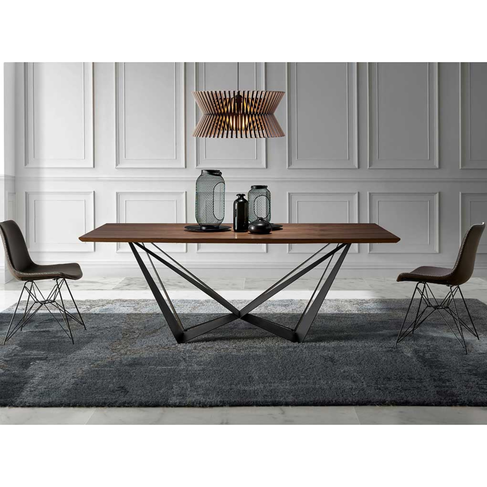 Mesa de comedor fija DENIS - nogal y negro - 200x100x75cm