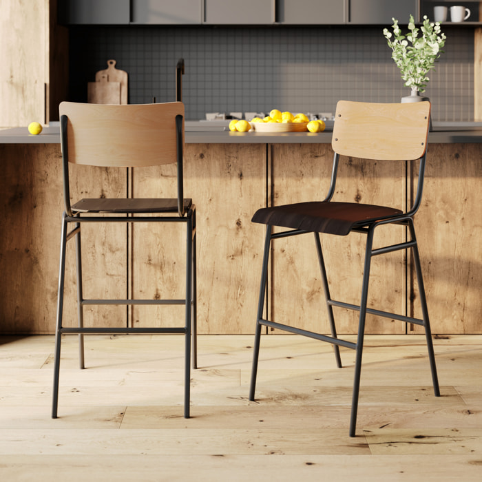 Lot de 2 chaises pour îlot central 66 cm en bois clair et noir - Clem