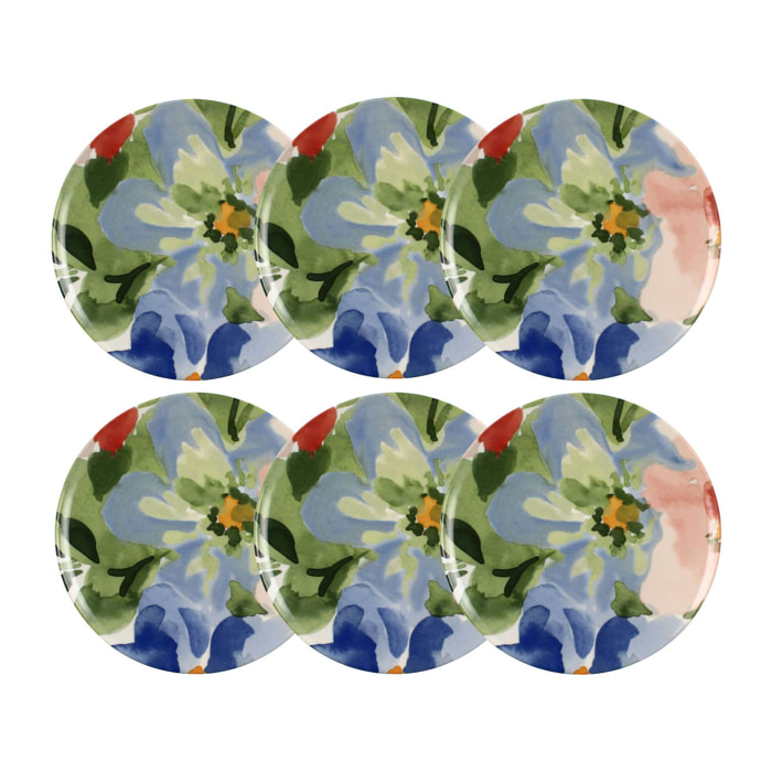 Lot de 6 assiettes plates en porcelaine floral 26cm FLORALUX