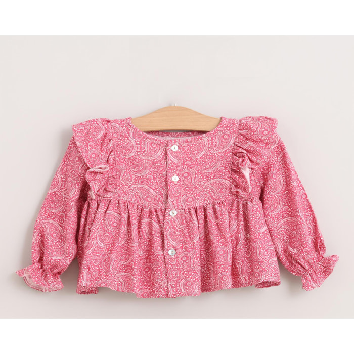 Blusa volantes costados cachemir rosa