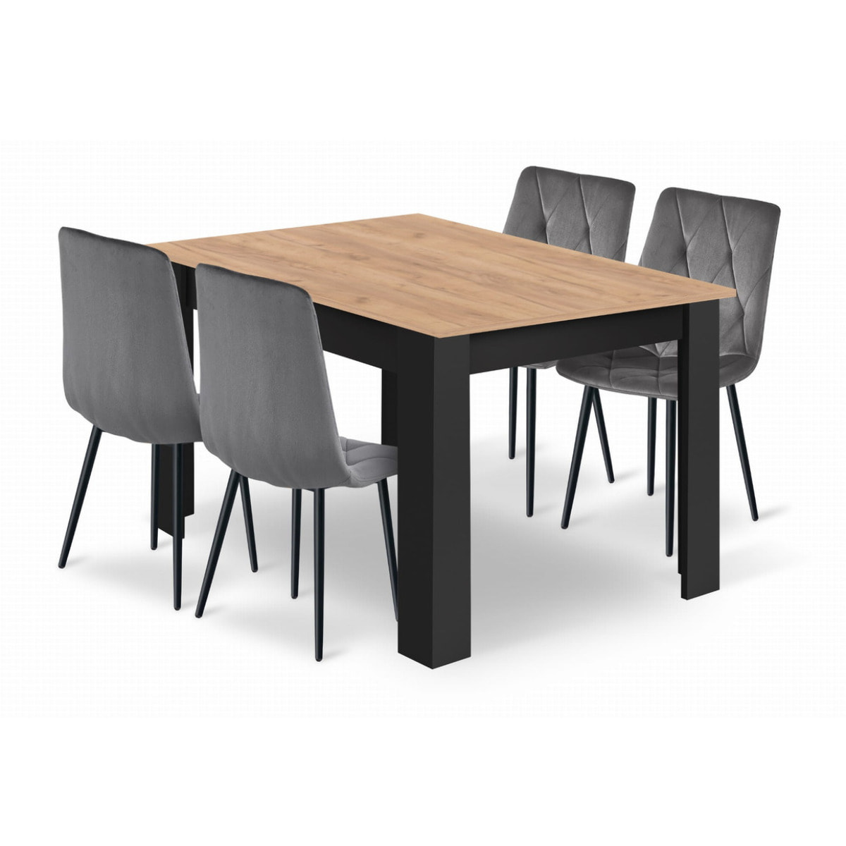 Set Sala da Pranzo Libra con Tavolo Craft e 4 Sedie in Velluto Grigio