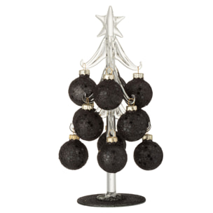 J-Line décoration Sapin + Boules de Noël Etoile - verre - noir - small