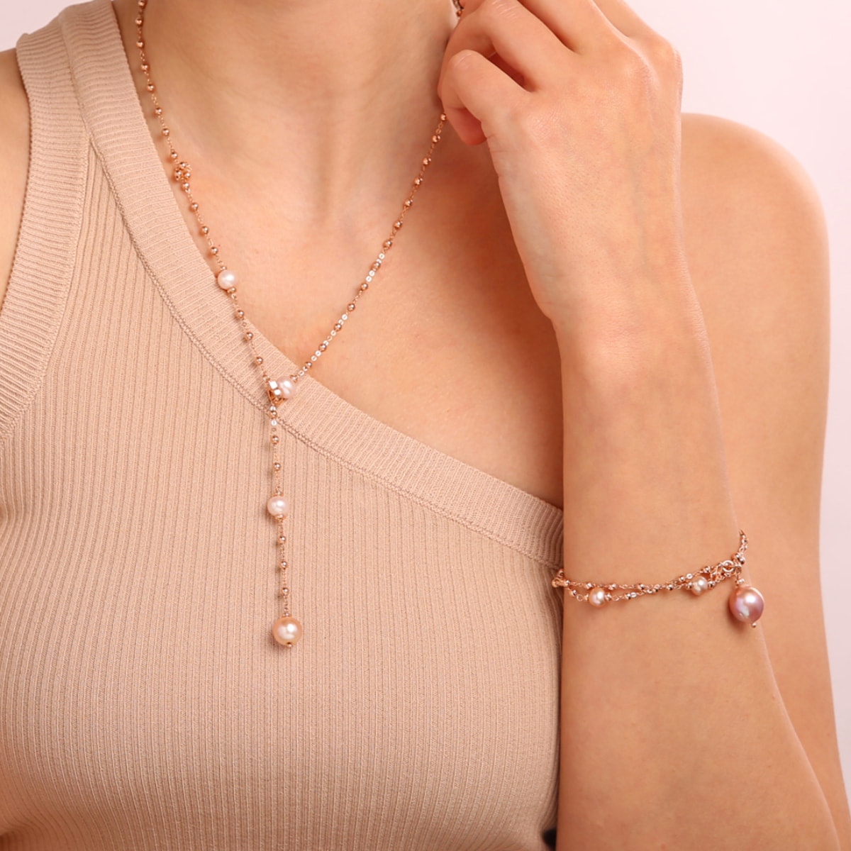 Collana a Cravatta con Perle Coltivate d'Acqua Dolce