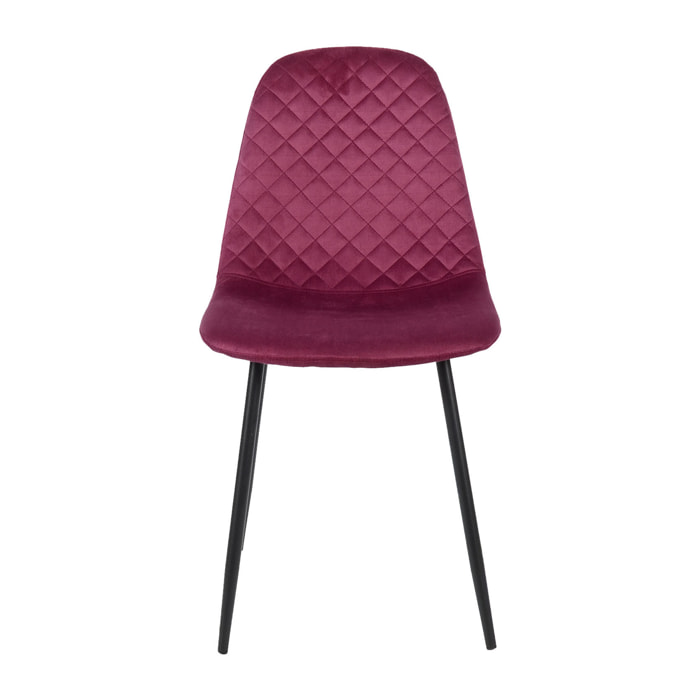 Set Da 4, Sedia New Lena Velluto Bordeaux Gambe Nere per soggiorno, cucina e arredo bar