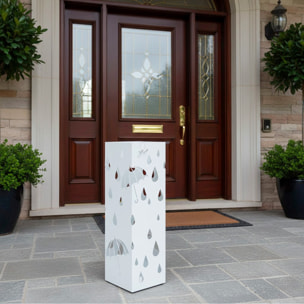 Portaombrelli In Acciaio Zincato Con Vaschetta Scolapioggia E 4 Ganci Removibili Base Antiscivolo Design Moderno Ingresso  49 x 15.5 x 15.5 Cm Bianco