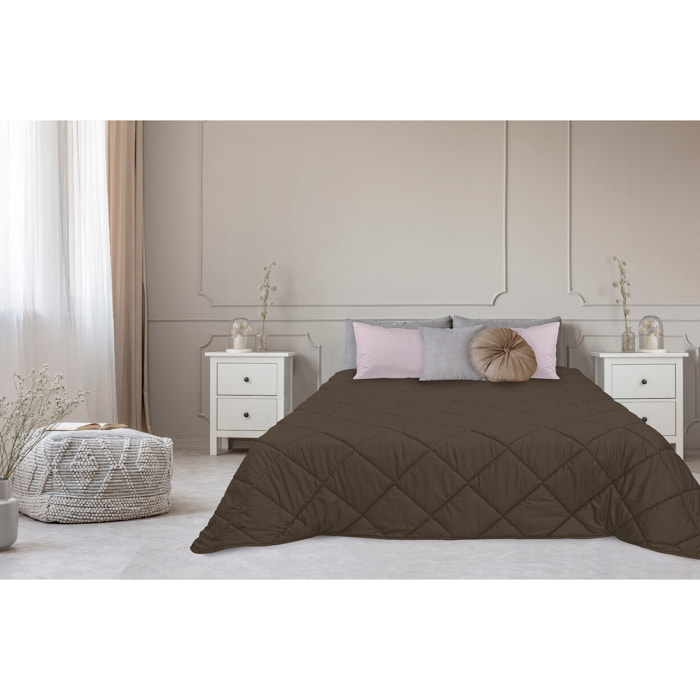 TRAPUNTA INVERNALE VELLUTO LETTO MATRIMONIALE "LE CANNETè" MARRONE SCURO PRODOTTO ITALIANO 350 GR/MQ