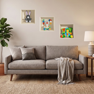 Stickers muraux 3D | Sticker Mural Autocollant effet 3D jouets Ãƒâ€°léphant, lapin gris et lapin en couleurs - Stickers adhésifs 3D Chambre Salon Trompe l'oeil