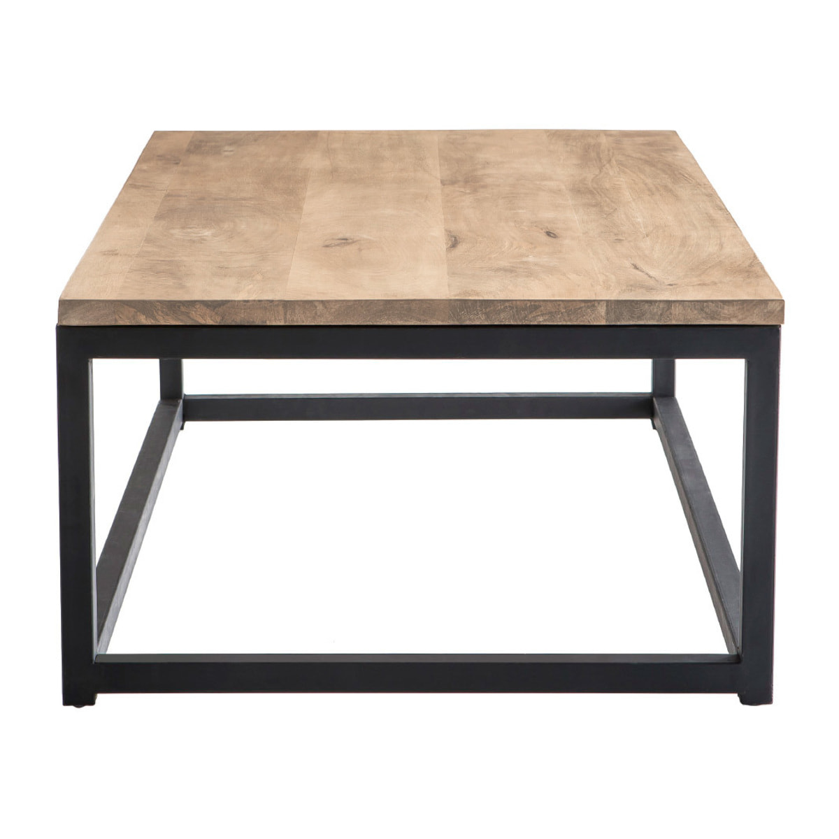 Table basse rectangulaire bois clair manguier massif et métal noir L120 cm FACTORY