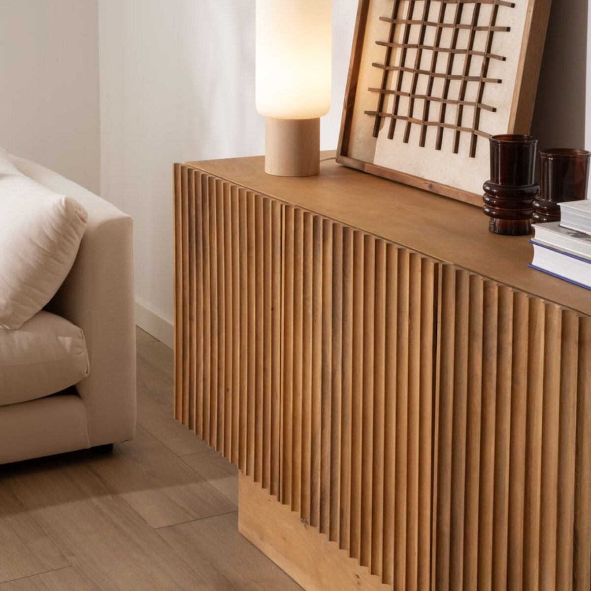 Buffet Nolan -bois massif de manguier-couleur provence naturelle 159 x 80 x 45 cm