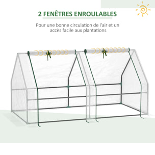 Mini serre de jardin serre à tomates 180L x 90l x 90H cm acier PE haute densité 140 g/m² anti-UV 2 fenêtres avec zip enroulables blanc