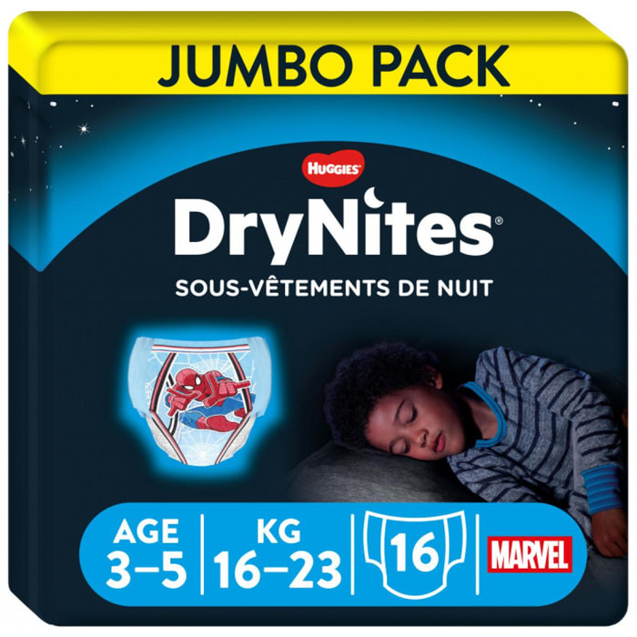 Pack de 4 - DryNites Couche de Nuit pour Garçon 3-5 Ans 16-23 kg x 16 Couches