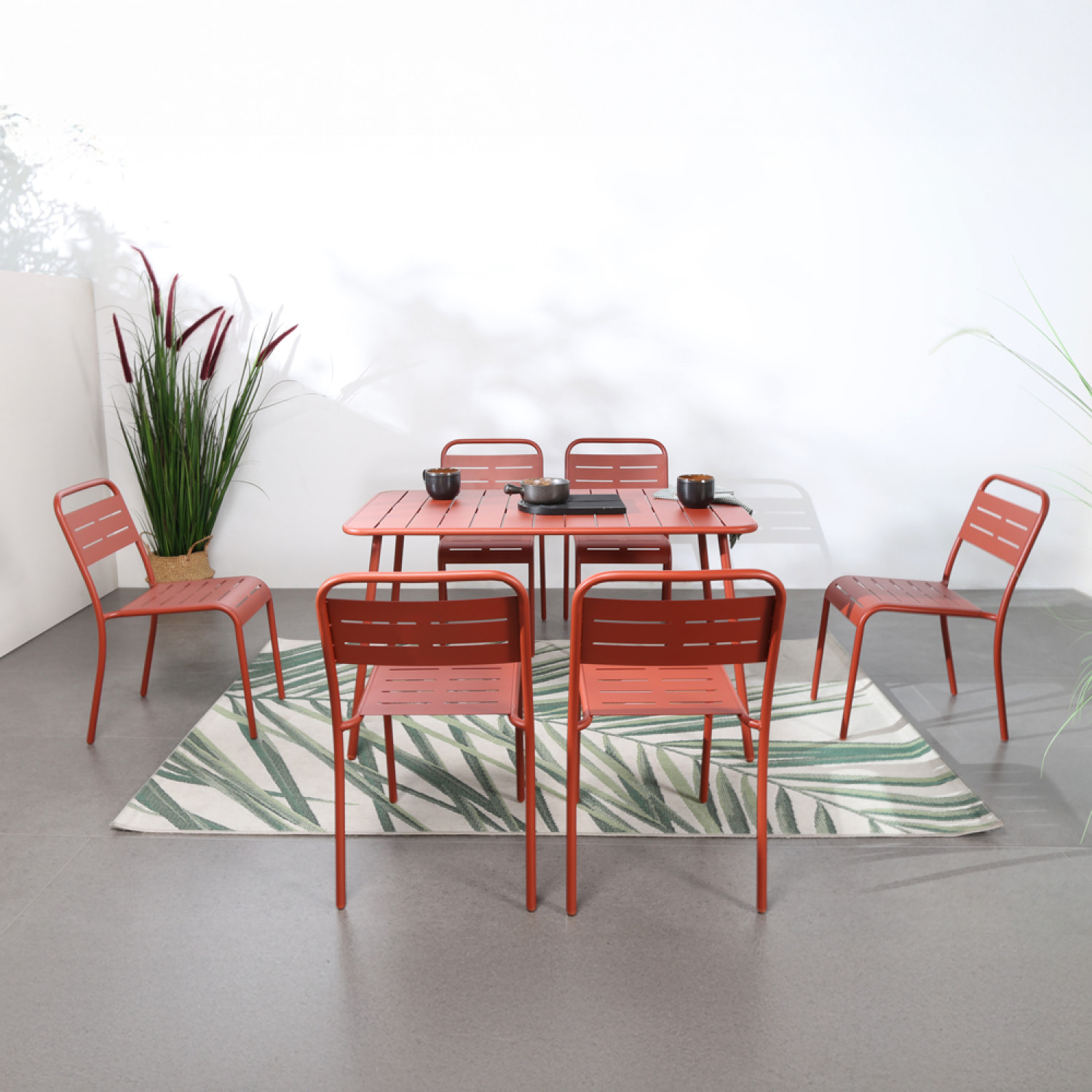EVORA Table salon de jardin repas 4 à 6 places 120x70cm terracotta