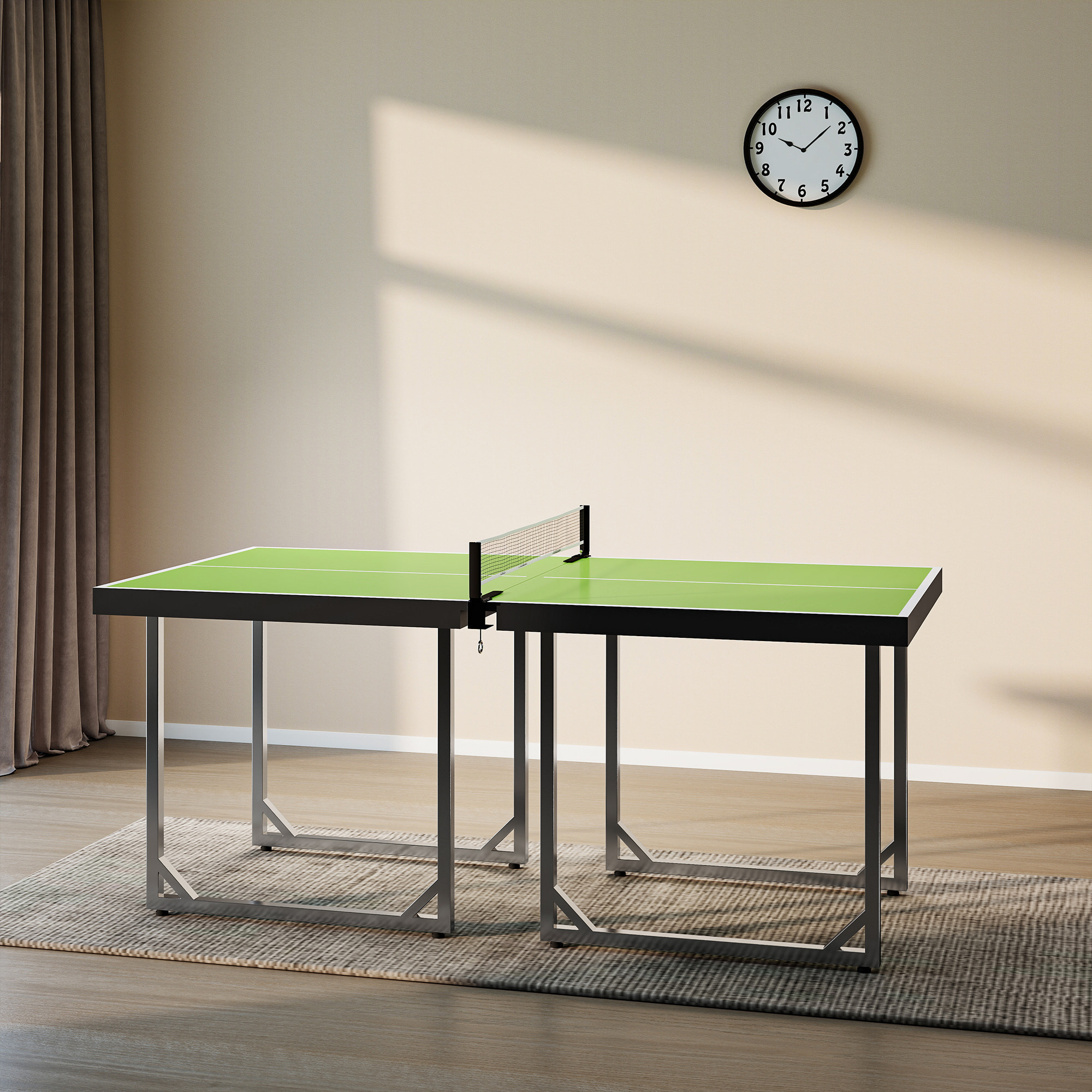 Mesa de Ping-Pong Plegable, 182x91cm, Fácil de Transportar, Resistente a la Intemperie, Estable, Mesa de Tenis con Red y Marco de Acero, para Interior y Exterior, Verde